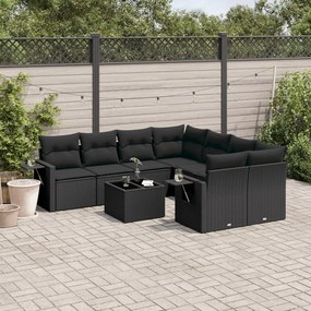 3252292 vidaXL Set mobilier de grădină cu perne, 9 piese, negru, poliratan