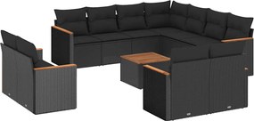 vidaXL Set canapele de grădină, 12 piese, cu perne, negru, poliratan