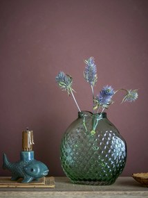 Vază din sticlă artizanală suflată în formă de pește, verde, 16×7,5×15,5 cm, „Bree"