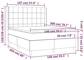 Pat continental cu saltea, crem, 140x200 cm, material textil Crem, 140 x 200 cm, Cu blocuri patrate