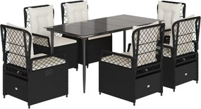 vidaXL Set mobilier de grădină cu perne, 7 piese, negru, poliratan
