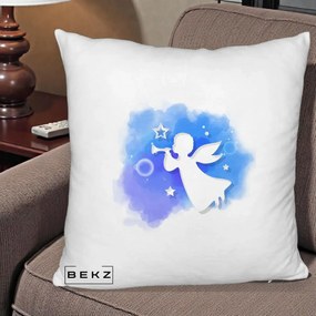 Perna Decorativa Inger cu Trompeta Albastru, 40x40 cm, Alb Pufos, Husa Detasabila, Perna Inclusa, BEKZ®