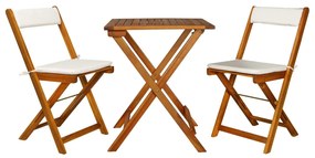 vidaXL Set bistro pliabil cu perne, 3 piese, lemn masiv de acacia
