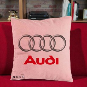 Perna Personalizata cu emblema Audi, 40x40 cm, Roz, Husa Detasabila, Perna Inclusa, BEKZ®