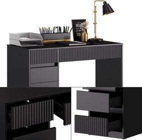 BIN204 - Masa de birou, 120 cm, home office cu 5 sertare - Negru