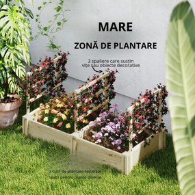 Outsunny Jardinieră Înălțată din Lemn cu 3 Suporturi pentru Plante, 119x62,5x64 cm, Natural | Aosom Romania