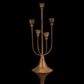 Sfeșnic metalic cu cinci brațe, auriu, 18 x 18 x44 cm