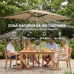 Outsunny Umbrelă Suspendată cu Orificii de Ventilaţie, Bază în Cruce şi Manivelă, 3x2 m, Bej | Aosom Romania