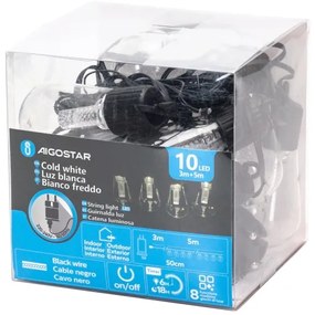 Aigostar - Ghirlandă LED decorativă pentru exterior, 10 LED, 8 m, IP44, alb rece