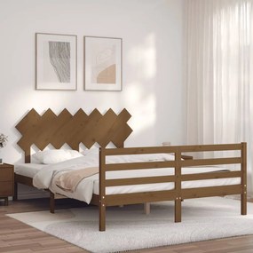 3195289 vidaXL Cadru de pat cu tăblie, maro miere, 140x200 cm, lemn masiv