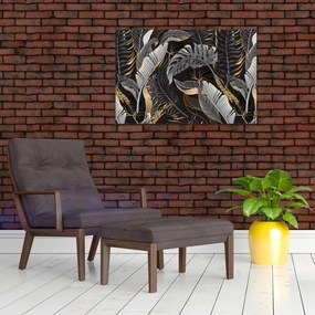 Tablou - Frunze tropicale, Galben - auriu (90x60 cm)