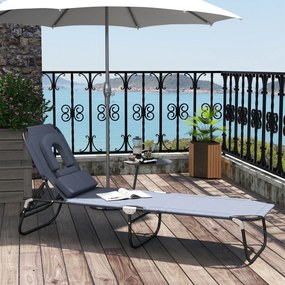 Sezlong Relax Outsunny Pliabil din tesatura Oxford respirabila, structura din otel, Gri | Aosom RO