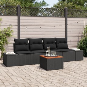 vidaXL Set de canapea de grădină cu 5 piese și perne, din rattan sintetic negru, lemn de acacia