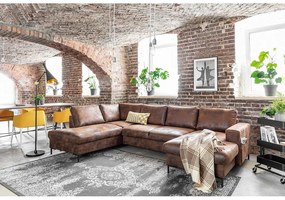 Canapea extensibilă în formă de „U” din imitație de piele cu șezlong pe partea stângă Miuform Lofty Lilly Vintage, maro