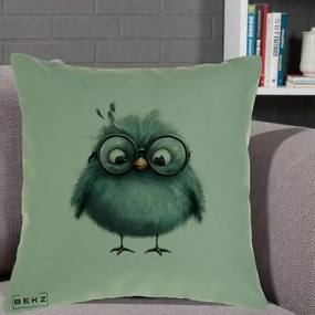 Perna Decorativa Pui Teal cu Ochelari Rotunzi, 40x40 cm, Verde, Husa Detasabila, Perna Inclusa, BEKZ®