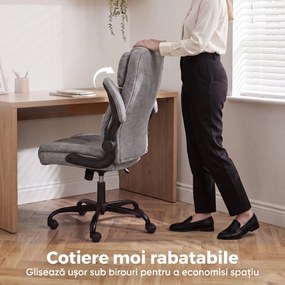 HOMCOM Scaun de Birou Rotativ cu Cotiere Rabatabile, Înălțime Reglabilă, Țesătură cu Aspect de In, Gri | Aosom Romania