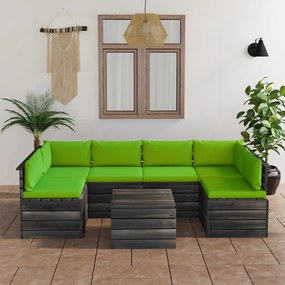 Set mobilier gradina din paleti, cu perne, 7 piese, lemn de pin verde aprins, 7