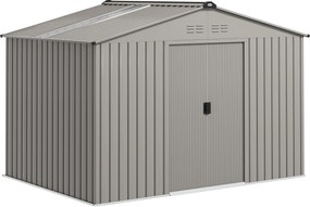 Outsunny Adăpost de grădină 5,4 m² dim. 2,77 x 1,95 x 1,92 m fundație inclusă, ușă culisantă, ventilații, tablă de oțel, antracit | Aosom Romania