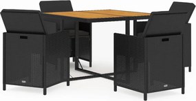 vidaXL Set de masă pentru grădină cu perne, 5 piese, negru, poliratan