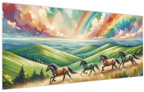 Tablou – Cai galopând prin peisaj (120x50 cm)