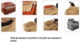 Husa elastica pentru coltar, model Jacquard, cu volanas, culoare Gri