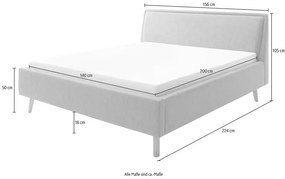 Cadru pat 140x200 cm, material țesătură fină, picioare înalte din lemn, culoare gri