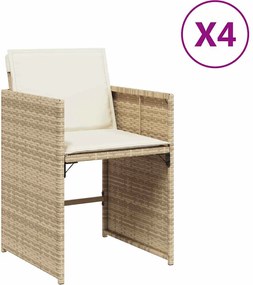 vidaXL Scaune de grădină cu perne, 4 buc., bej, poliratan