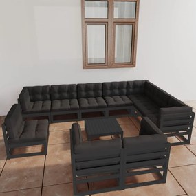 3076873 vidaXL Set mobilier grădină cu perne, 11 piese, lemn masiv de pin