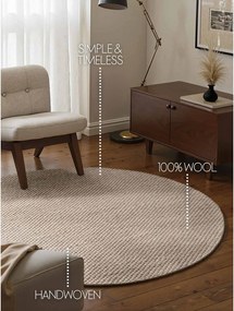 Covor bej țesut manual rotund din lână ø 160 cm Lyon Beans – Elle Decoration