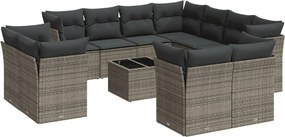 vidaXL Set canapea de grădină cu perne, 12 piese, gri, poliratan