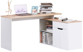 HOMCOM Birou cu Blat Extensibil pentru PC și Bibliotecă, 140x117x76 cm, Alb | Aosom Romania