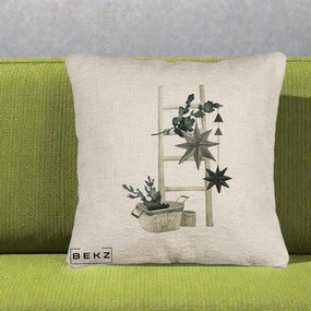 Perna Decorativa Scara Scandinavica cu Stele, 40x40 cm, Bej Canapea, Husa Detasabila, Perna Inclusa, BEKZ®
