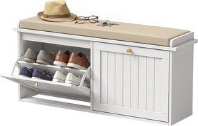 HOMCOM Bancă pantofar, mobilier pentru hol, pernuță tapițată, 2 sertare basculante, 8-10 perechi de pantofi | Aosom Romania