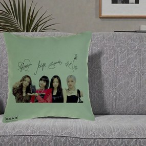 Perna Personalizata K-pop BLACKPINK Semnaturi, 40x40 cm, Verde, Husa Detasabila, Perna Inclusa, BEKZ®