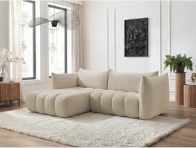 Colțar bej cu tapițerie din țesătură bouclé (cu colț pe partea stângă/cu șezlong) Azra – Bobochic Paris