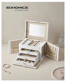 Cutie de bijuterii, Songmics, 17.5 x 22.5 x 16.5 cm, JBC159W01, Alb