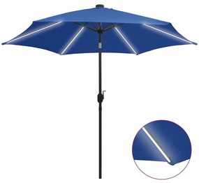 Umbrela de soare, LED-uri si stalp aluminiu, azur, 300 cm Albastru