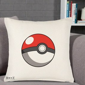Perna Personalizata Pokeball Rosie, 40x40 cm, Crem Reliefat, Husa Detasabila, Perna Inclusa, BEKZ®