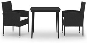 Set de mobilier pentru gradina, 3 piese, negru Negru, Lungime masa 80 cm, 3
