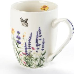 decoDoma Set de căni din porţelan LAVANDĂ ŞI FLUTURI în cutie cadou 350 ml 2 buc