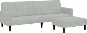 vidaXL Canapea extensibilă cu taburet, 2 locuri, gri deschis, catifea