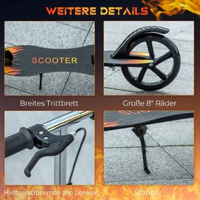HOMCOM Trotinetă Pliabilă pentru Copii 7-14 Ani, Reglabilă pe 3 Înălțimi, Roți Mari din Plastic și Metal, 86x35x93/98/103 cm, Negru | Aosom Romania