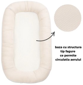 Baby nest ergonomic cu baza respirabila si husa detasabila din muselina Kidizi Airnest Natur