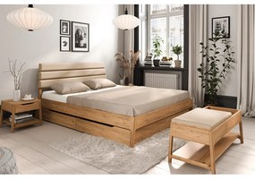 Pat matrimonial în culoare naturală din lemn de stejar 160x200 cm Twig – The Beds