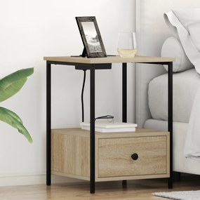 vidaXL Cabinet de noptiere cu stație de încărcare 2 pcs Stejar sonoma