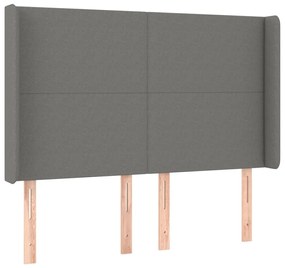 vidaXL Tăblie de pat cu aripioare gri închis 147x16x118/128 cm textil