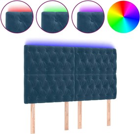 vidaXL Tăblie de pat cu LED, albastru închis, 160x7x118/128cm, catifea