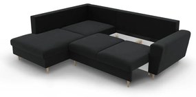 Colțar negru extensibil, cu spațiu de depozitare cu tapițerie din catifea (cu colț pe partea stângă-în formă de ”L”) Kyoto – Cosmopolitan Design