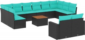 vidaXL Set mobilier de grădină cu perne, 13 piese, negru, poliratan