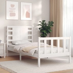 3192802 vidaXL Cadru de pat cu tăblie, alb, 90x200 cm, lemn masiv